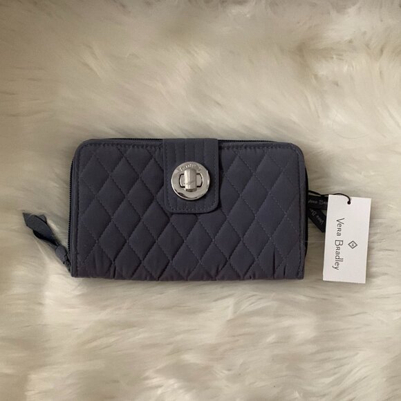 VERA BRADLEY Diamond Quilted RFID Turnlock Wallet in Carbon Gray - Picture 1 of 4